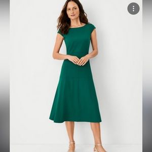Ann Taylor Seamed Flare Midi Dress Green Size 10